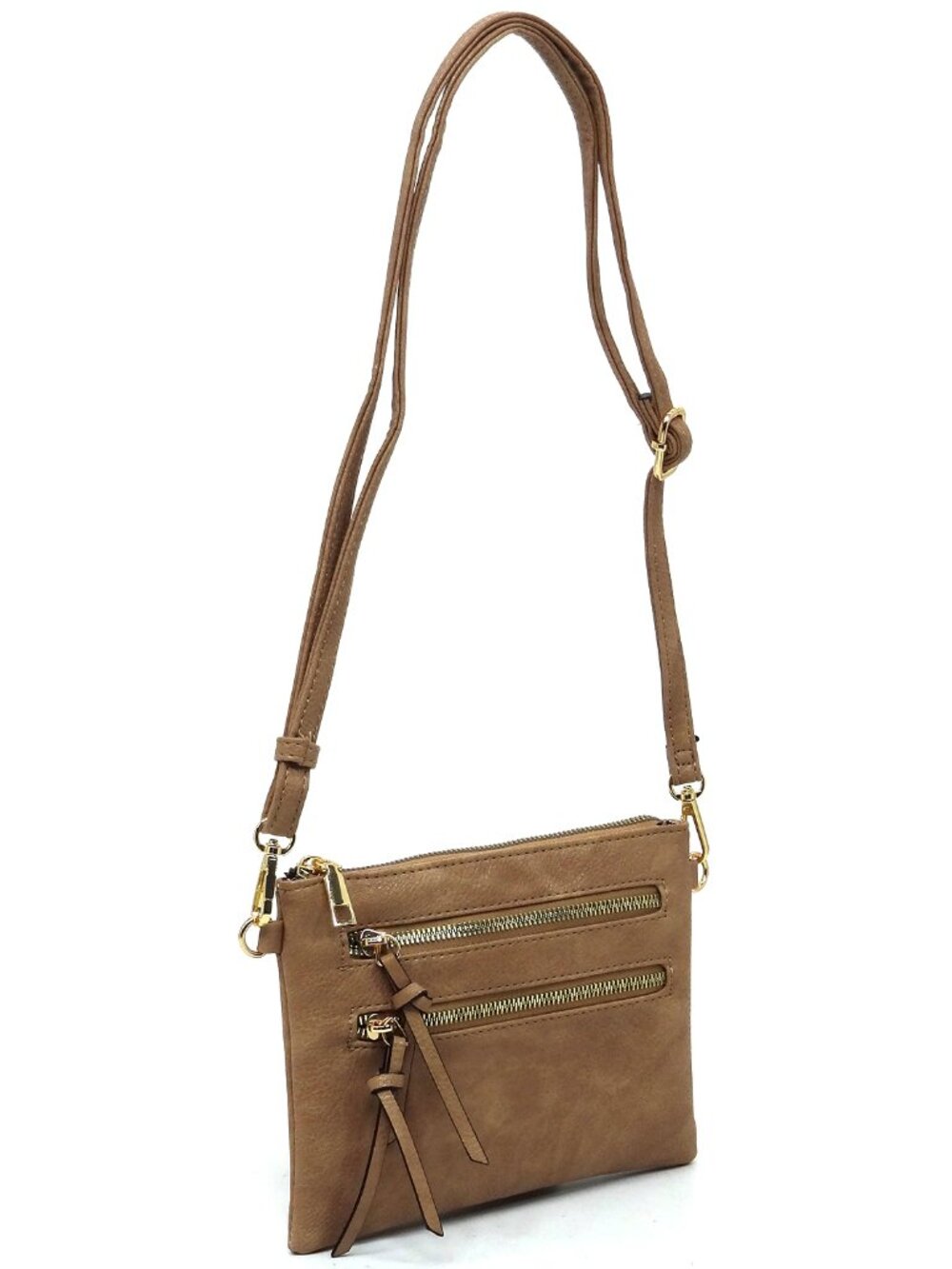 Fashion Multi Zipper Clutch Crossbody Bag - Taupe